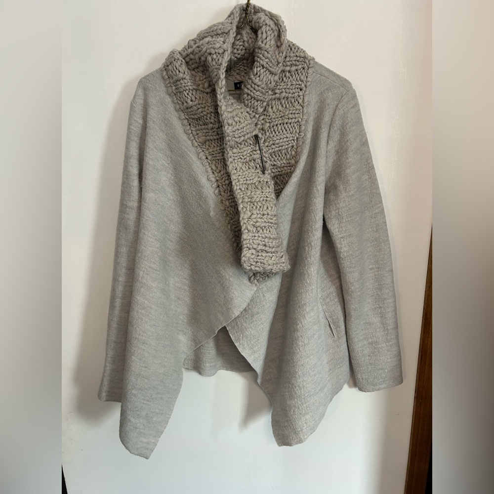 Tribal Light Gray Wool Asymmetric Turtleneck Sweater - Picture 2 of 9